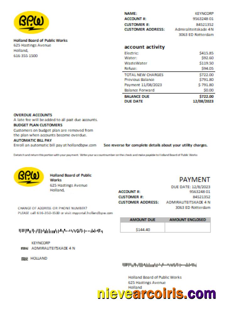 Holland BPW utility business bill